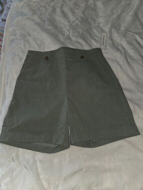 Jessica Olive Green High-Waist Bermuda Shorts with Button Tabs